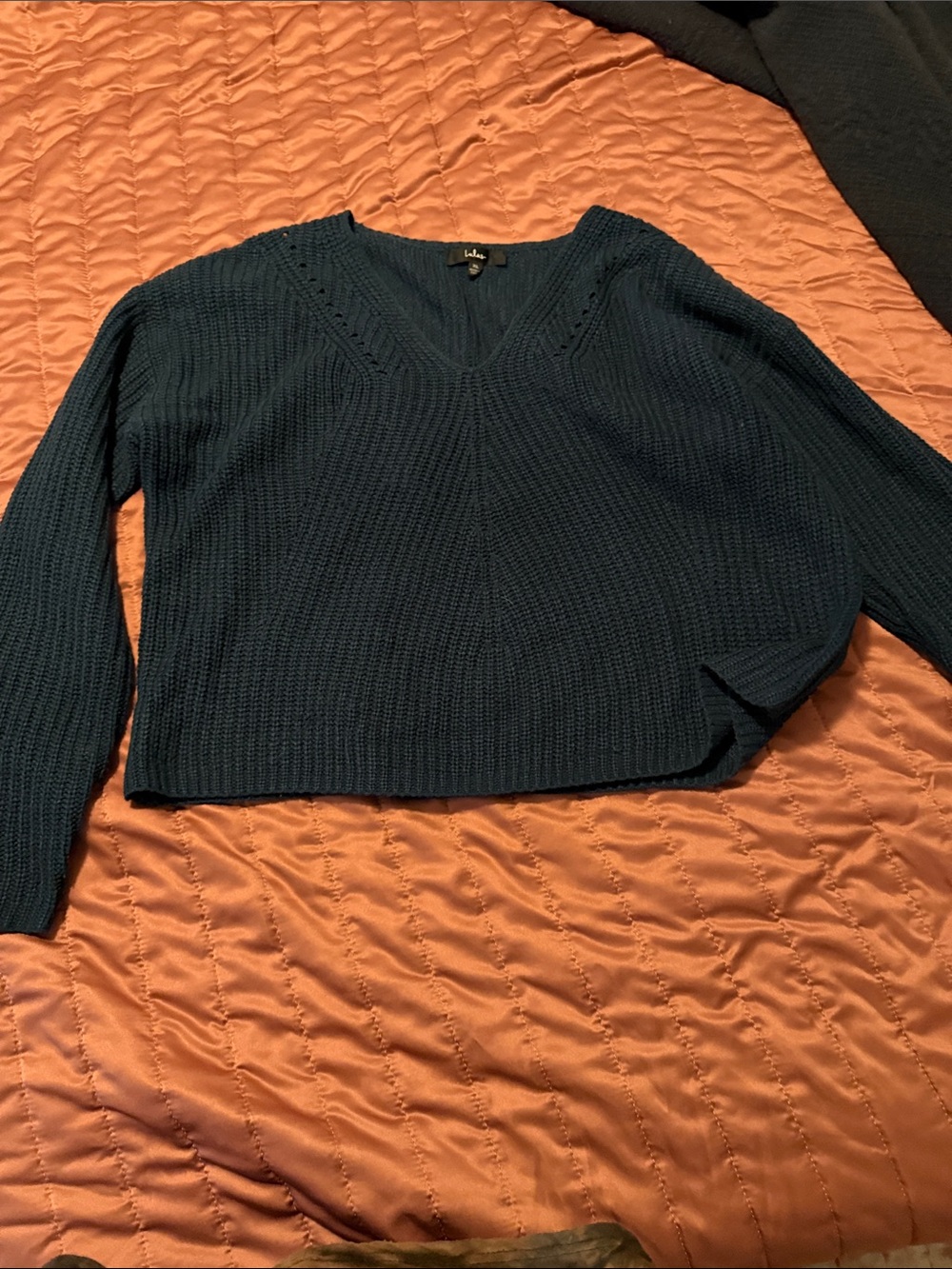 Lulu's Deep Teal V-Neck Knit Sweater